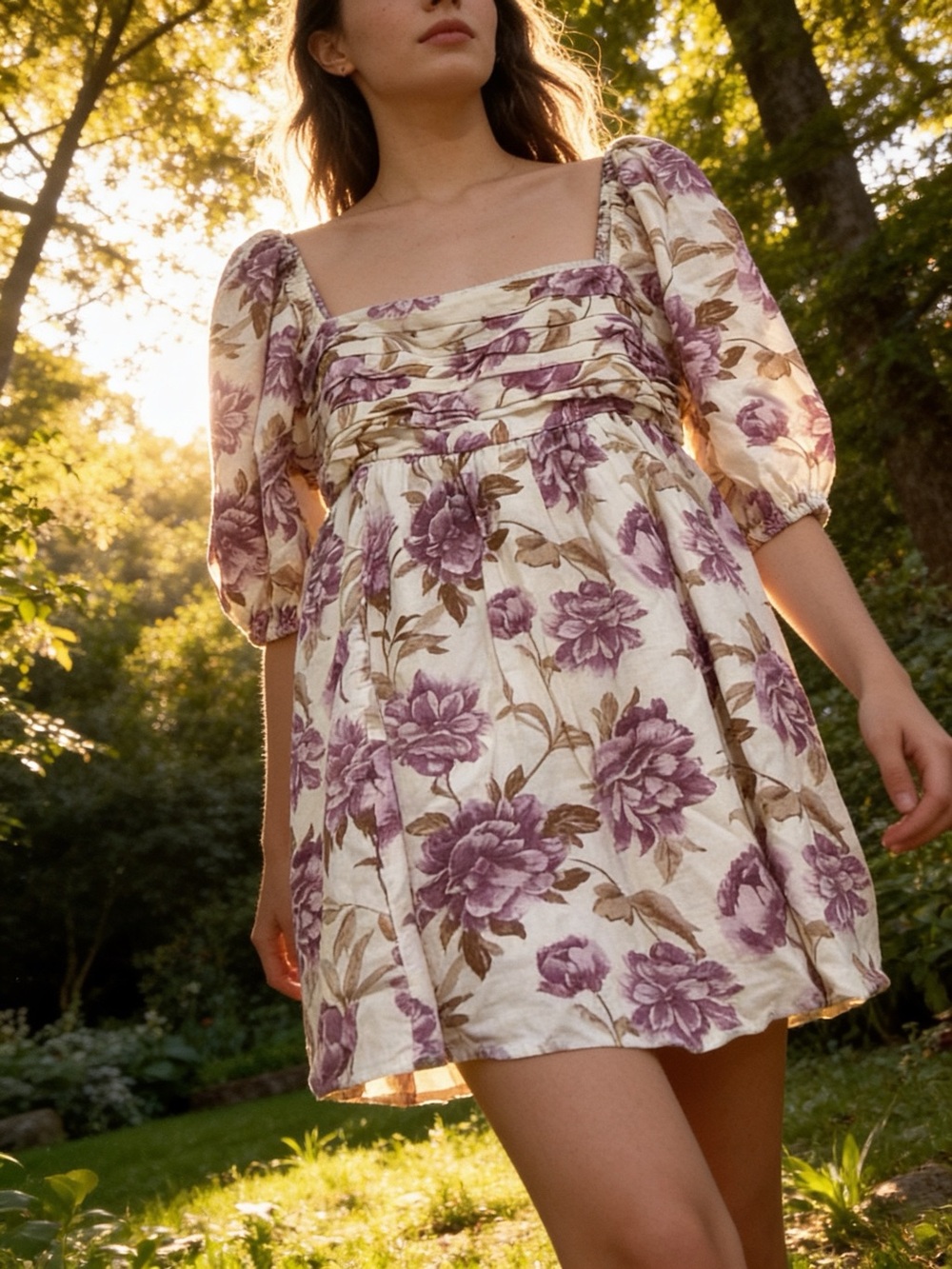 Abercrombie & Fitch Cream Mini Dress with Purple Floral